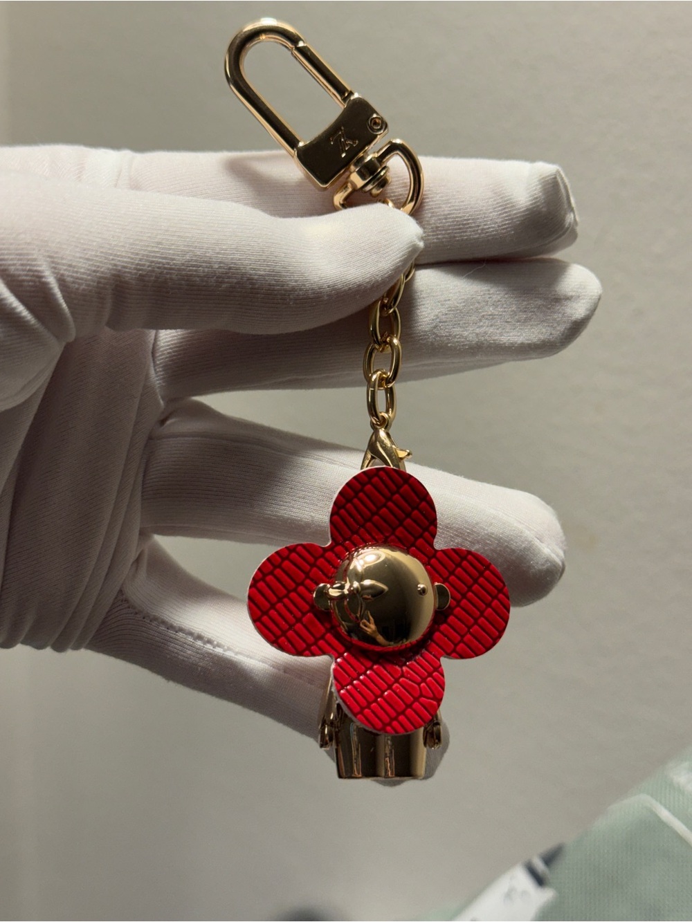 Red Flower Key Charm - Gold Hardware